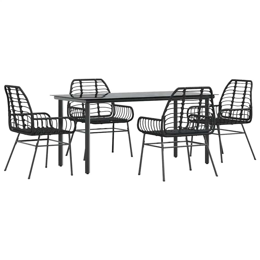 5-delige Tuinset poly rattan glas zwart