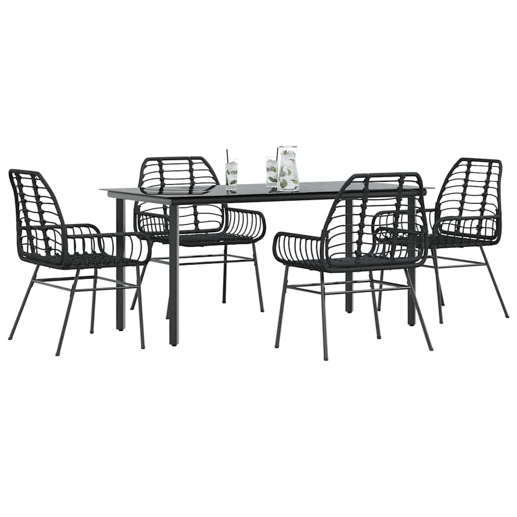 5-delige Tuinset poly rattan glas zwart