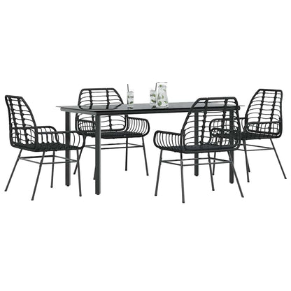 5-delige Tuinset poly rattan glas zwart