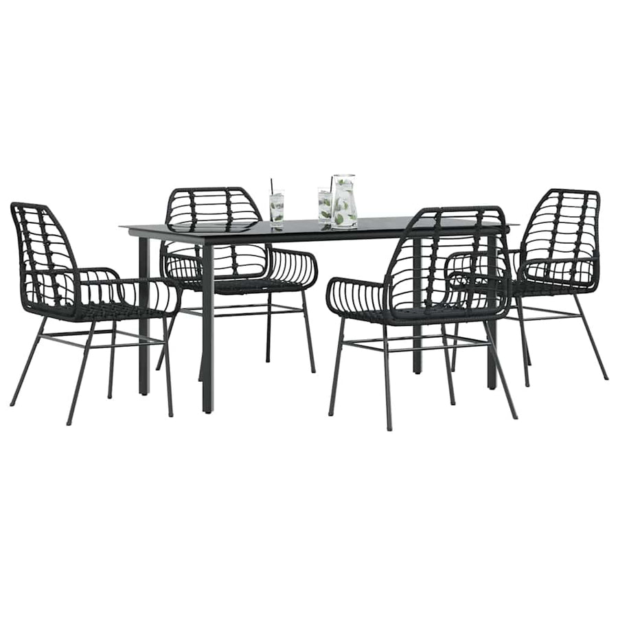 5-delige Tuinset poly rattan glas zwart