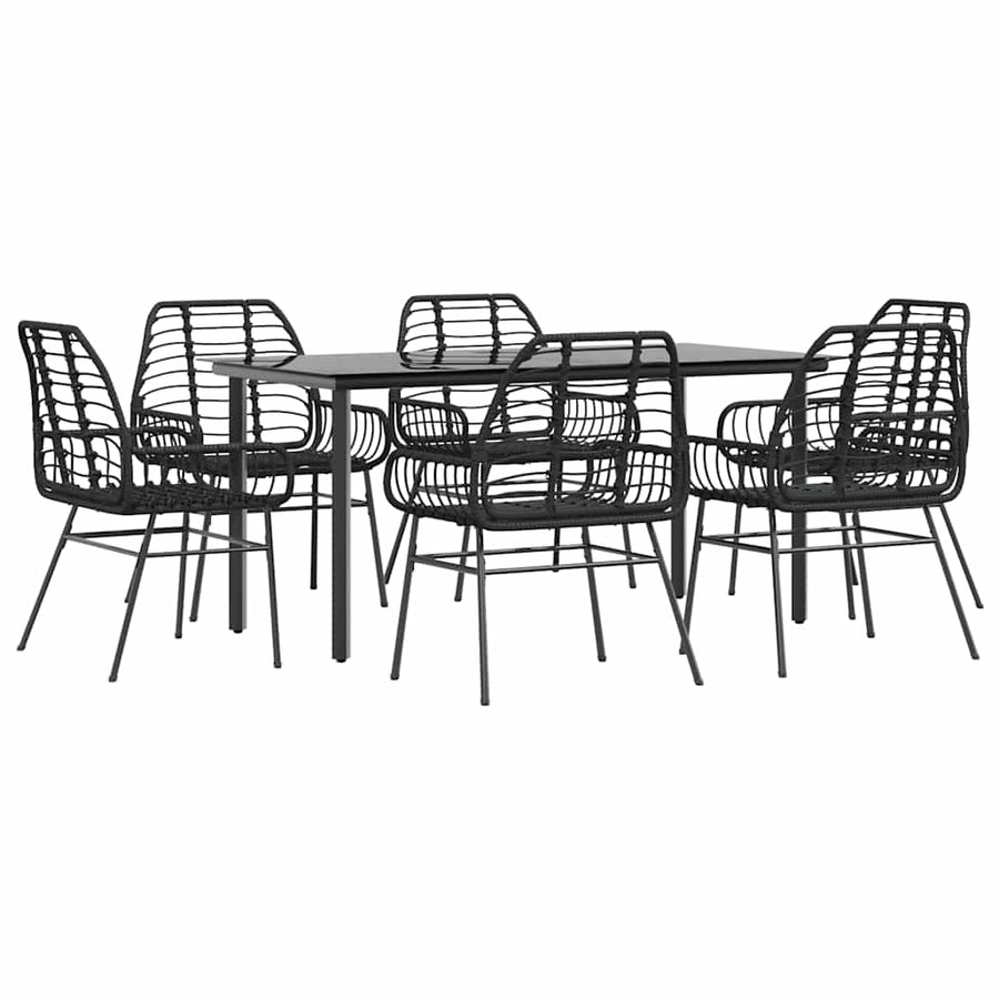 7-delige Tuinset poly rattan glas zwart