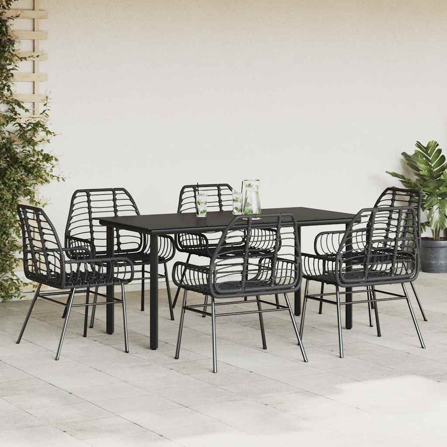 7-delige Tuinset poly rattan glas zwart