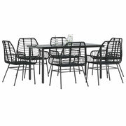 Tuinset 7-delig poly rattan zwart glas