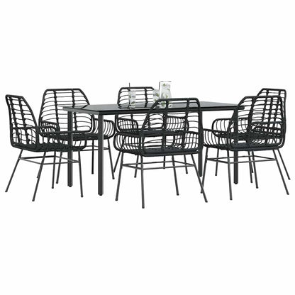 7-delige Tuinset poly rattan glas zwart