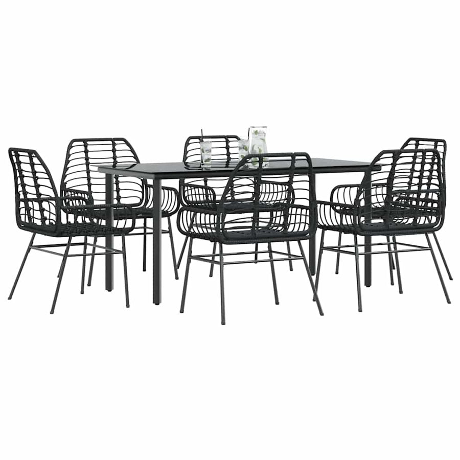 7-delige Tuinset poly rattan glas zwart