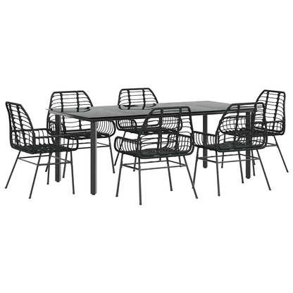 7-delige Tuinset poly rattan glas zwart