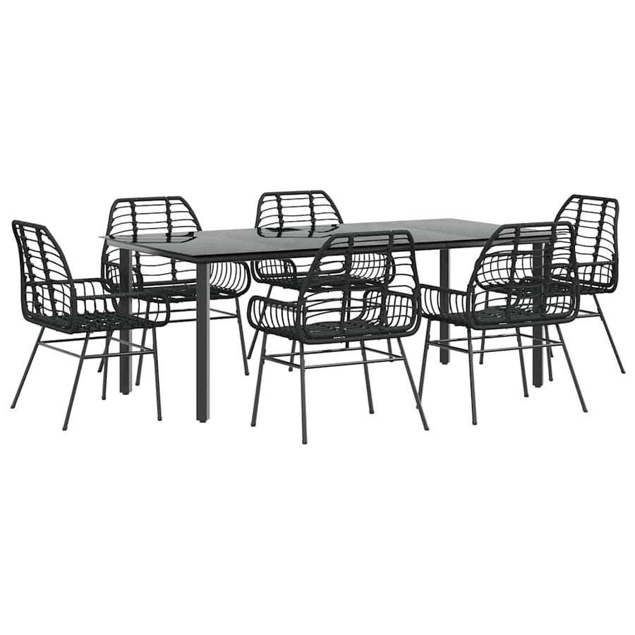 7-delige Tuinset poly rattan glas zwart