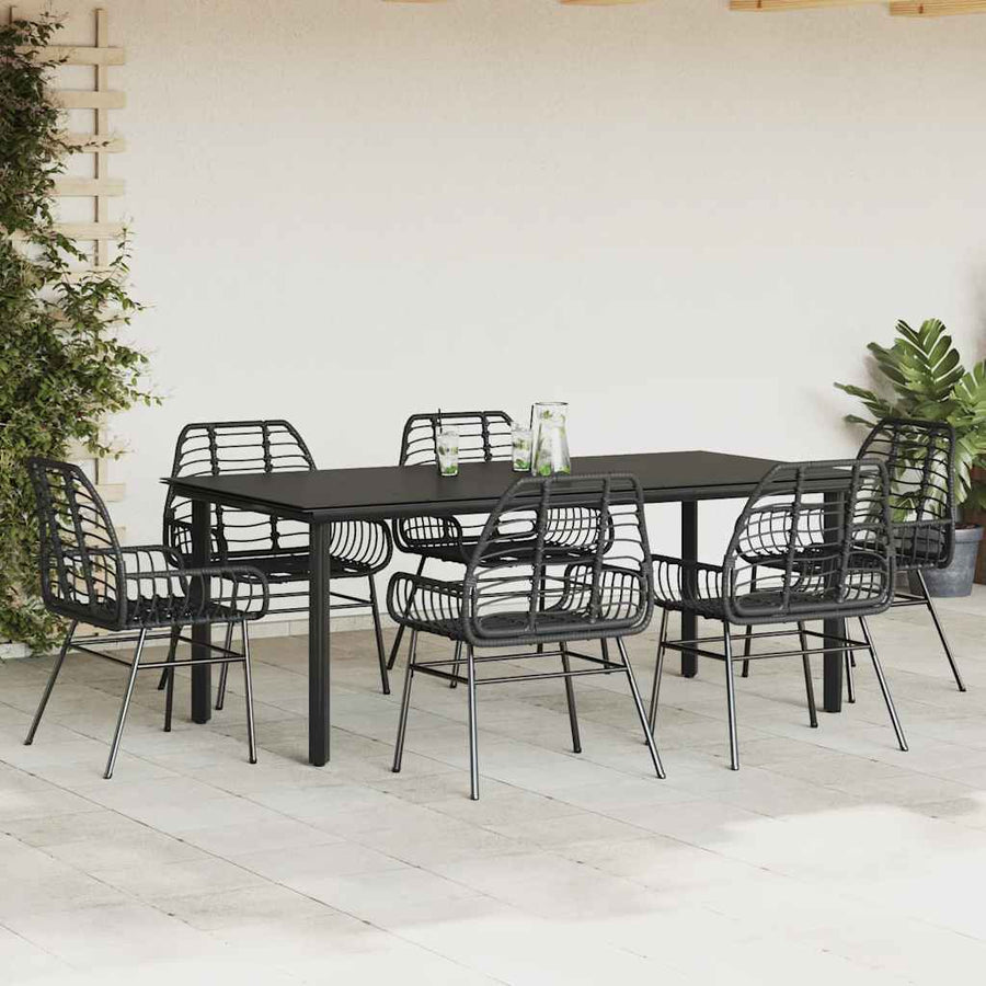 7-delige Tuinset poly rattan glas zwart