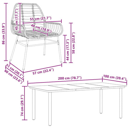 7-delige Tuinset poly rattan glas zwart