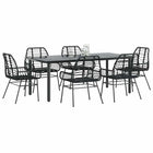 7-piece garden furniture set poly rattan glass black