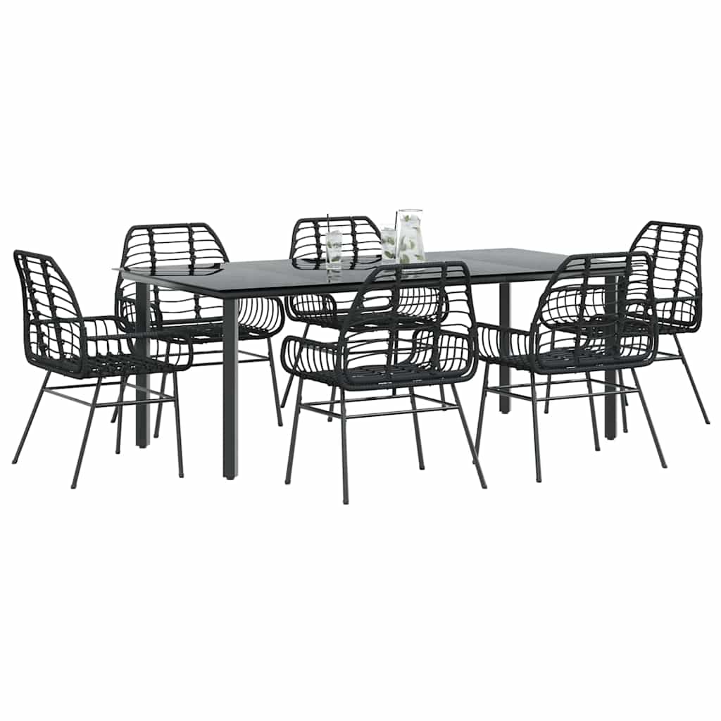7-delige Tuinset poly rattan glas zwart
