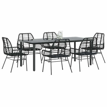 7-delige Tuinset poly rattan glas zwart