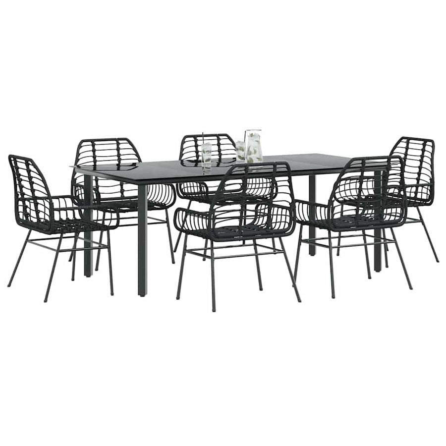 7-delige Tuinset poly rattan glas zwart