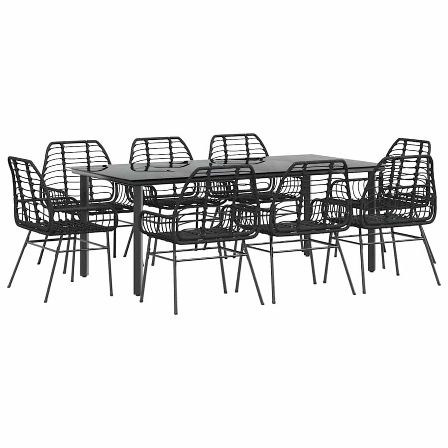 9-delige Tuinset poly rattan glas zwart