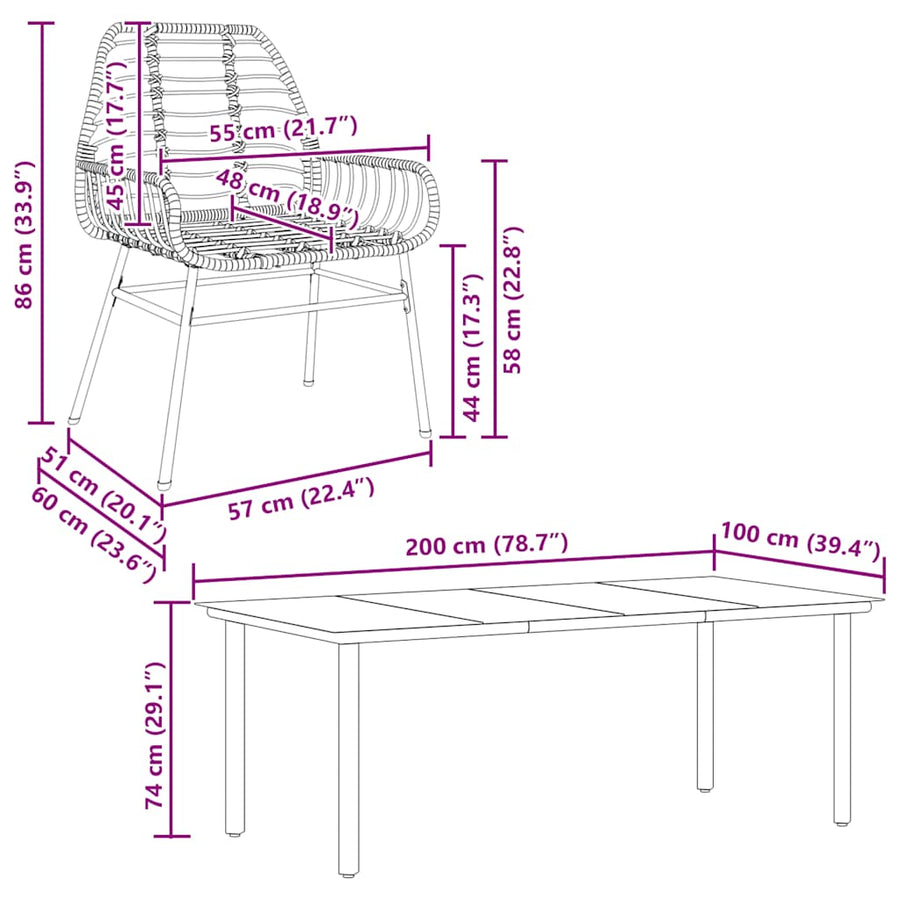 9-delige Tuinset poly rattan glas zwart