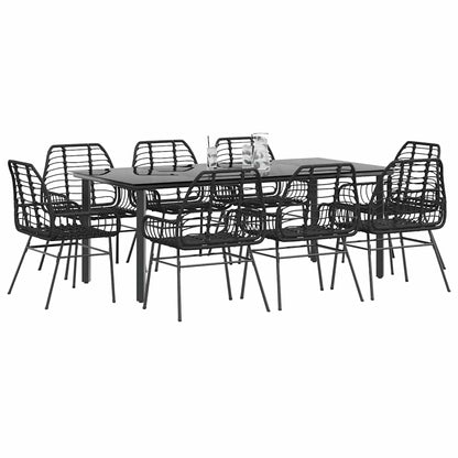 9-delige Tuinset poly rattan glas zwart