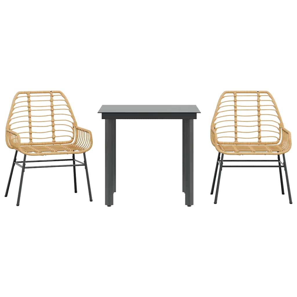 3-delige Tuinset poly rattan glas bruin
