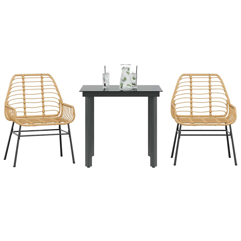 3-delige Tuinset poly rattan glas bruin