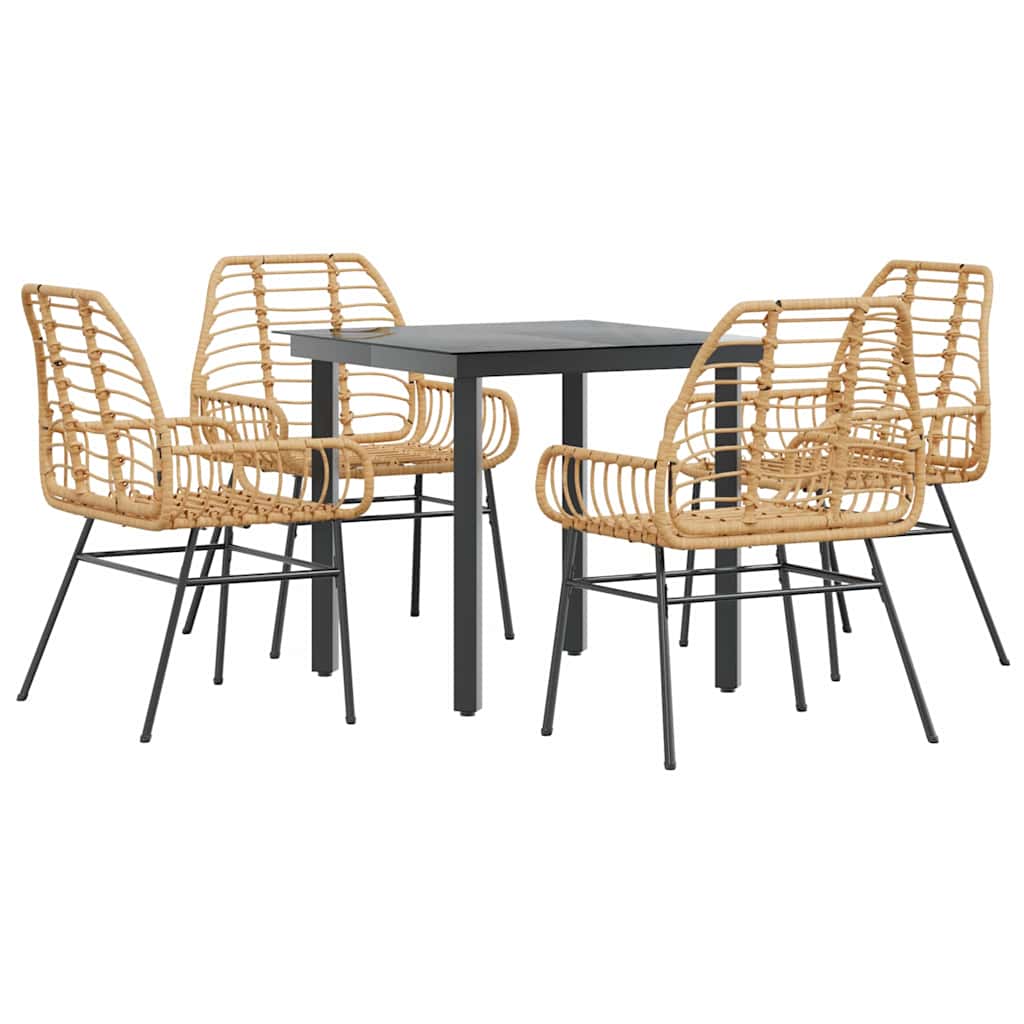 5-delige Tuinset poly rattan glas bruin