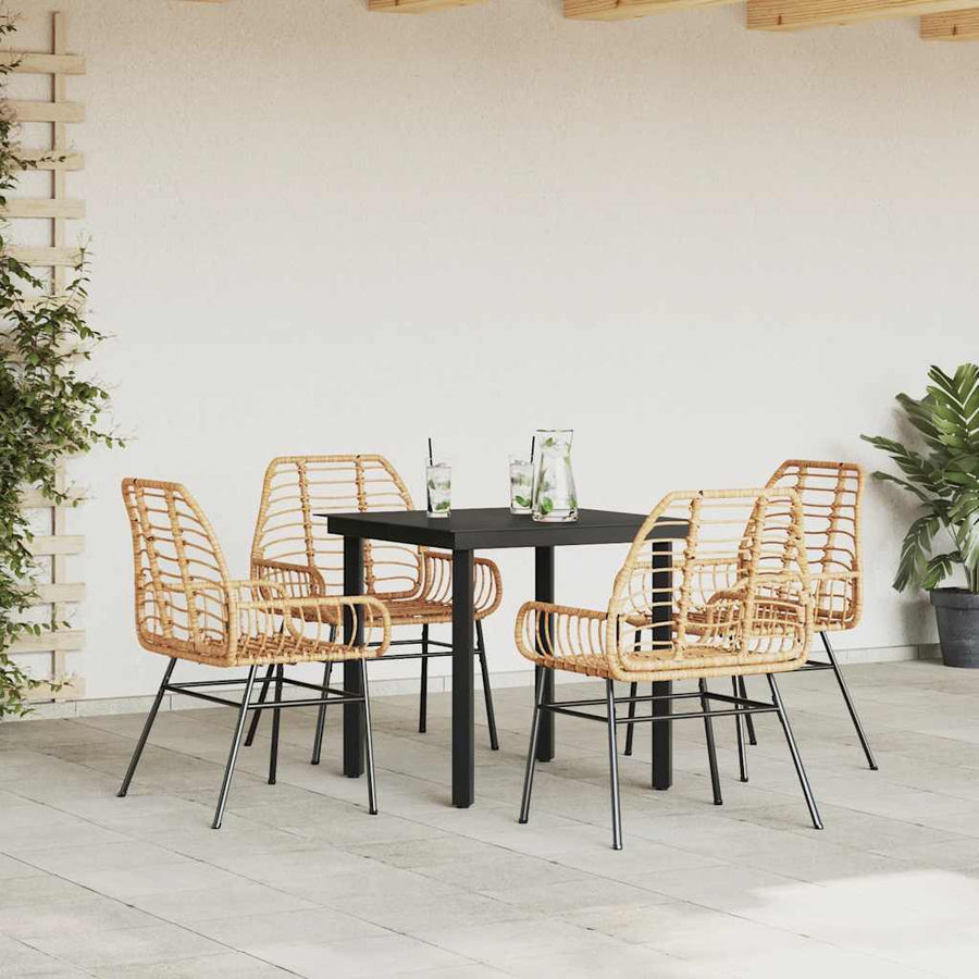5-delige Tuinset poly rattan glas bruin