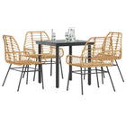 Tuinset 5-delig poly rattan bruin glas