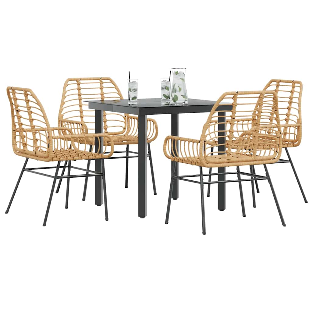 5-delige Tuinset poly rattan glas bruin