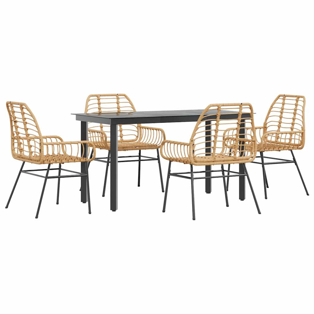 5-delige Tuinset poly rattan glas bruin
