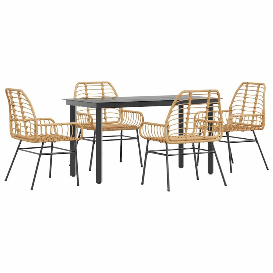 5-delige Tuinset poly rattan glas bruin