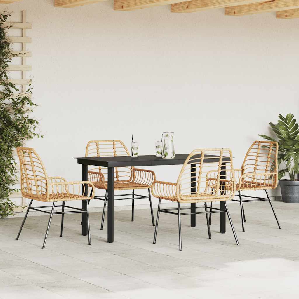 5-delige Tuinset poly rattan glas bruin