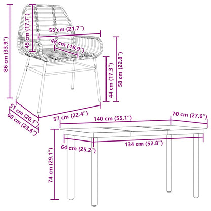 5-delige Tuinset poly rattan glas bruin