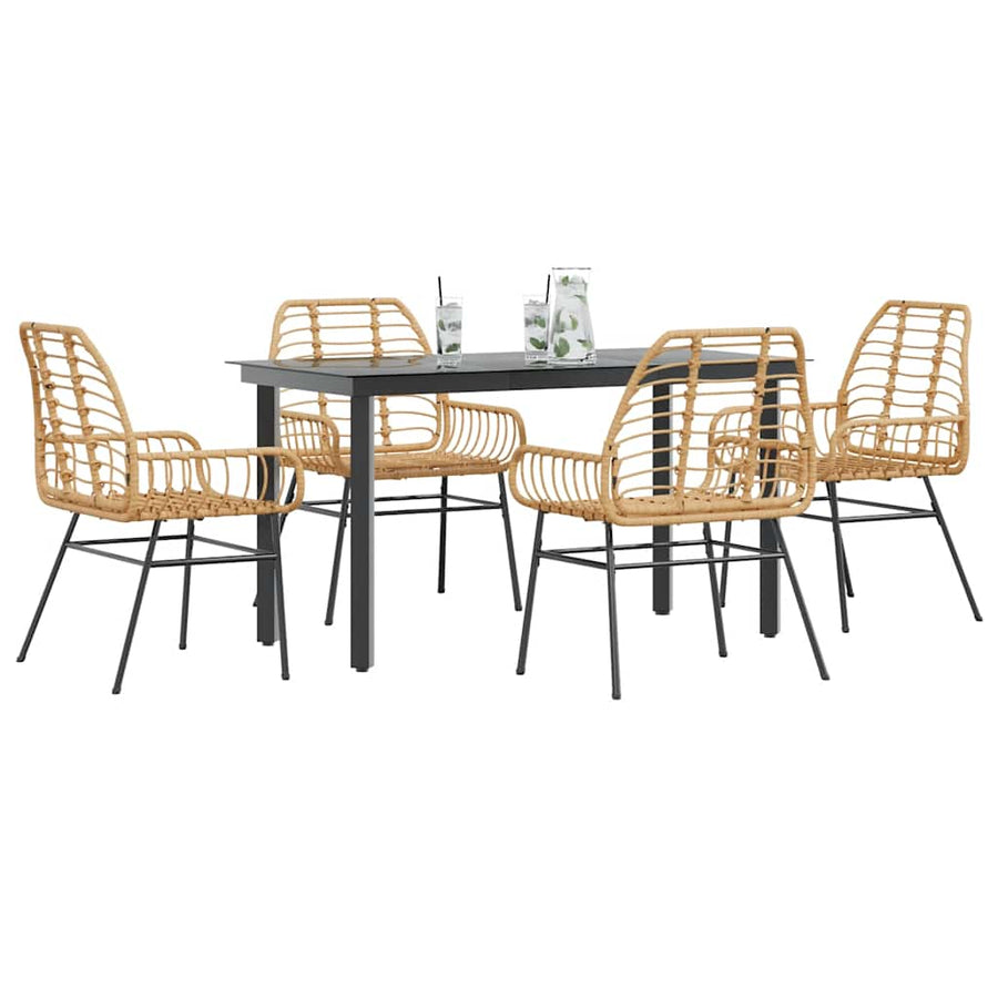 5-delige Tuinset poly rattan glas bruin