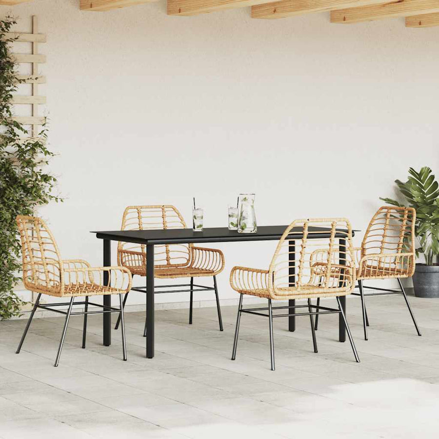 5-delige Tuinset poly rattan glas bruin