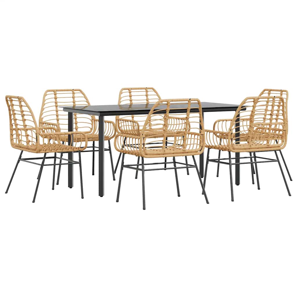 7-delige Tuinset poly rattan glas bruin