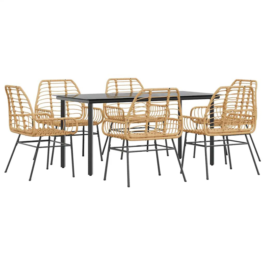 7-delige Tuinset poly rattan glas bruin