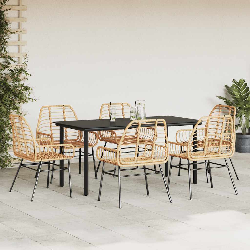 7-delige Tuinset poly rattan glas bruin