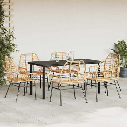 7-delige Tuinset poly rattan glas bruin