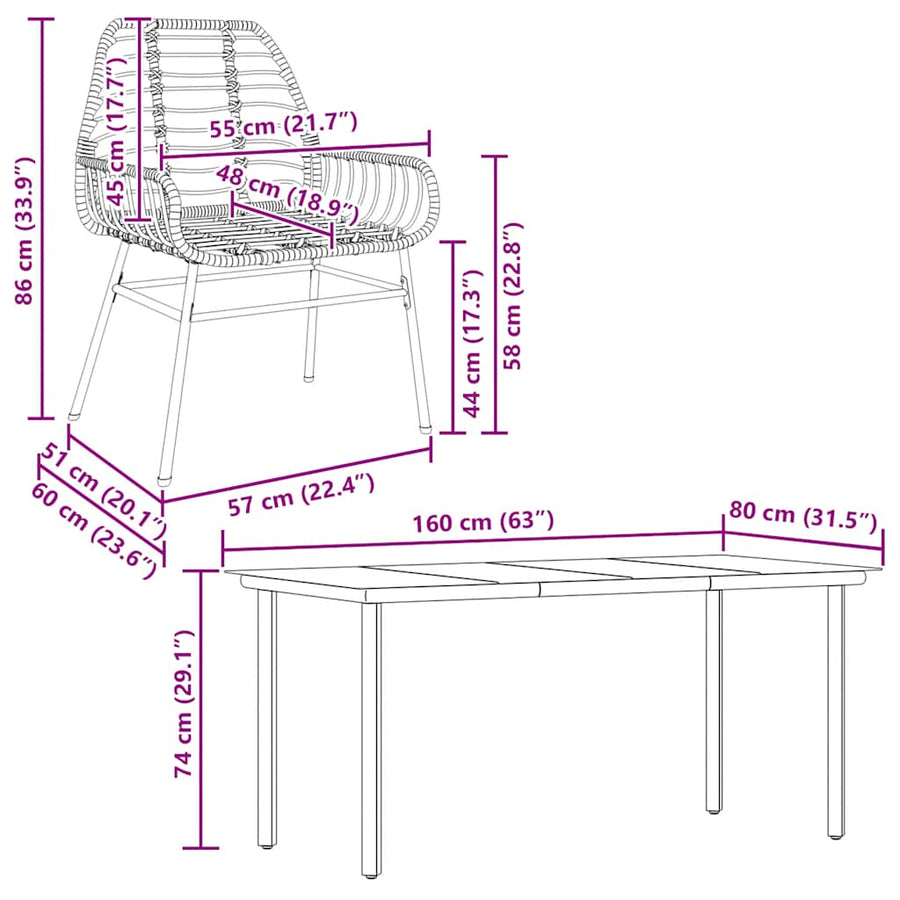 7-delige Tuinset poly rattan glas bruin