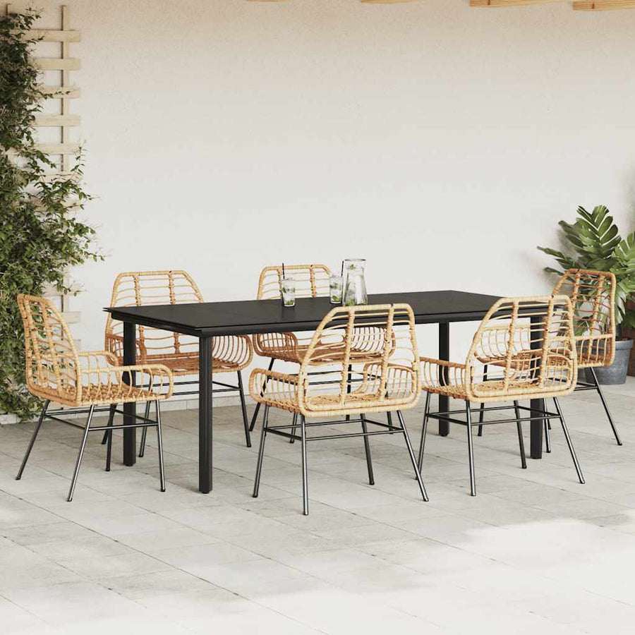 7-delige Tuinset poly rattan glas bruin