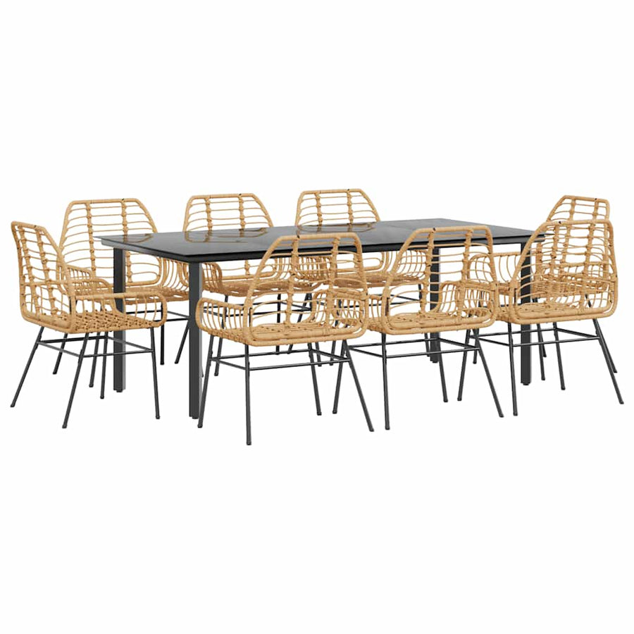 9-delige Tuinset poly rattan glas bruin