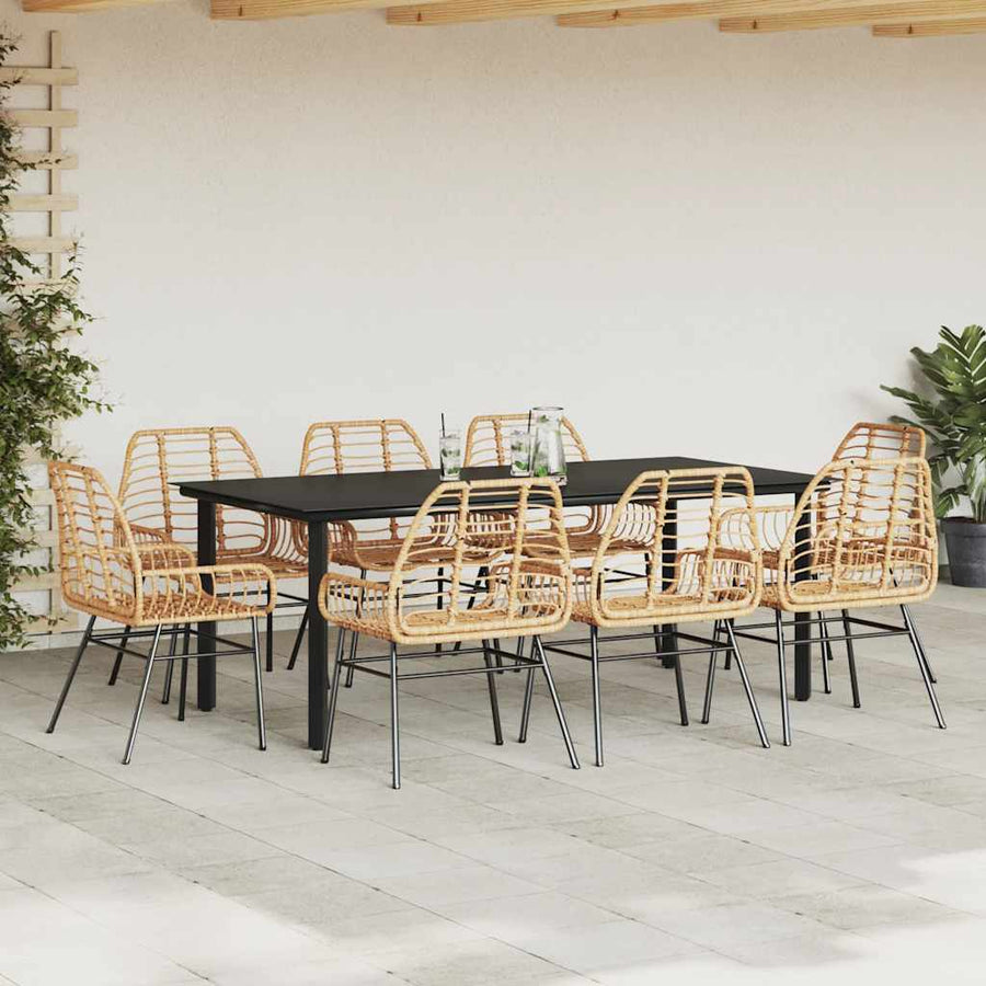 9-delige Tuinset poly rattan glas bruin