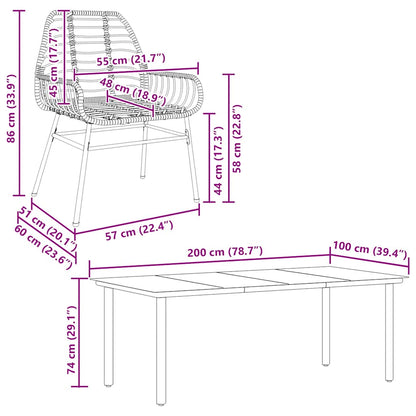 9-delige Tuinset poly rattan glas bruin