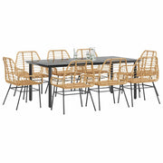 Tuinset 9-delig poly rattan bruin glas