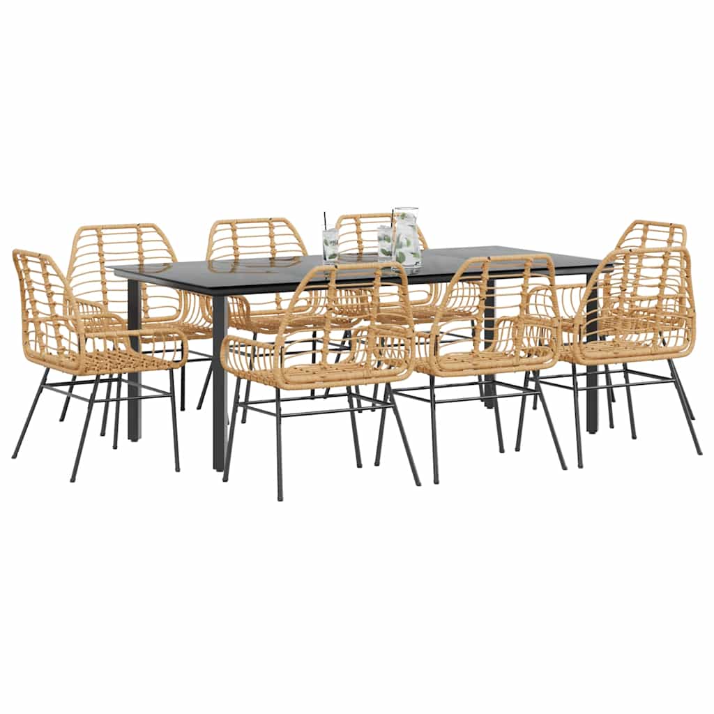 9-delige Tuinset poly rattan glas bruin