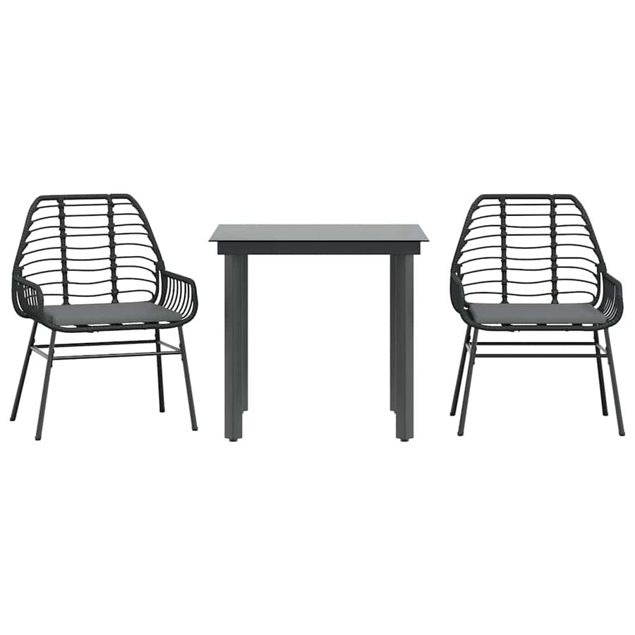 3-Delige Tuinset Met Kussens Poly Rattan Glas 2 80 x 80 x 74 cm Zwart en donkergrijs