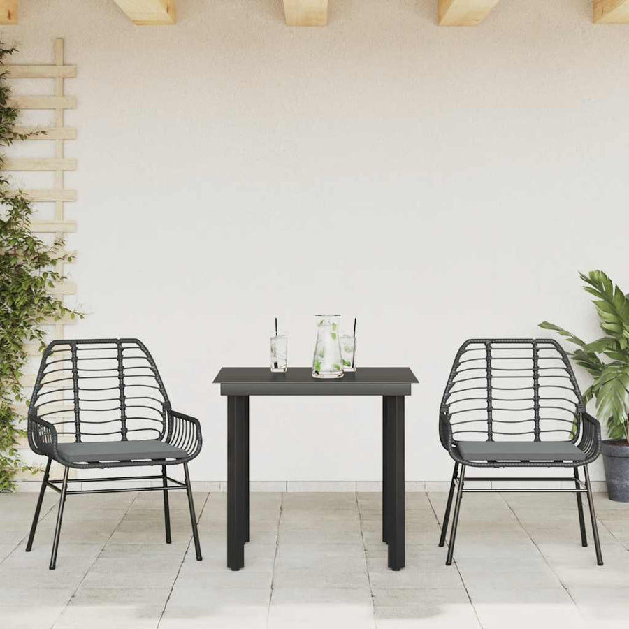 3-Delige Tuinset Met Kussens Poly Rattan Glas 2 80 x 80 x 74 cm Zwart en donkergrijs