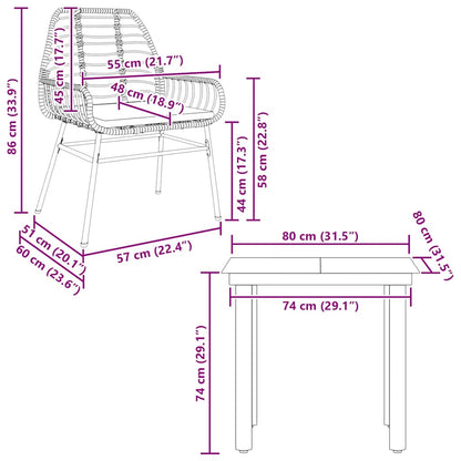 3-Delige Tuinset Met Kussens Poly Rattan Glas 2 80 x 80 x 74 cm Zwart en donkergrijs