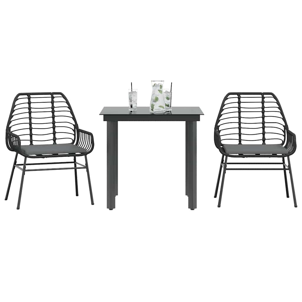 3-Delige Tuinset Met Kussens Poly Rattan Glas 2 80 x 80 x 74 cm Zwart en donkergrijs