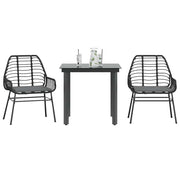 Tuinset 3-delig poly rattan zwart met kussens