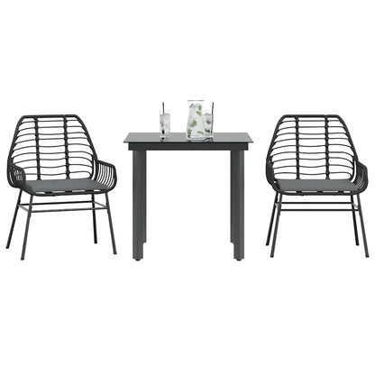 3-Delige Tuinset Met Kussens Poly Rattan Glas 2 80 x 80 x 74 cm Zwart en donkergrijs