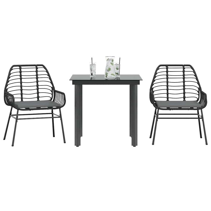 3-Delige Tuinset Met Kussens Poly Rattan Glas 2 80 x 80 x 74 cm Zwart en donkergrijs